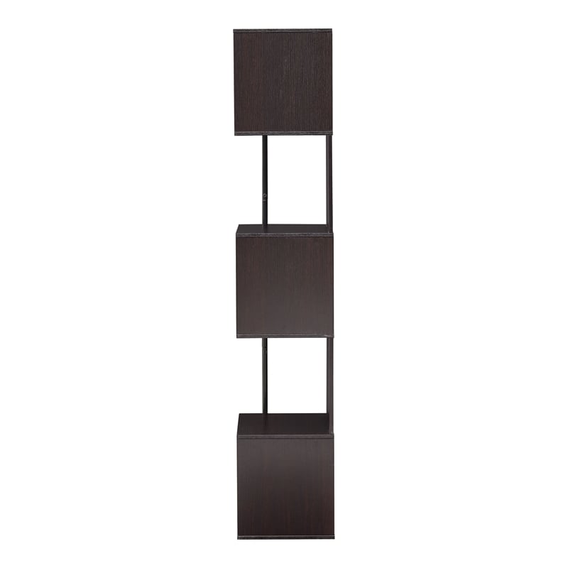 Scranton & Co Modern Wood 5-Shelf Corner Bookcase in Red Cocoa