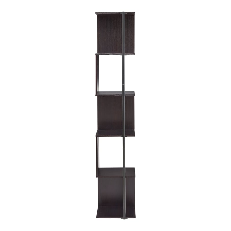 Scranton & Co Modern Wood 5-Shelf Corner Bookcase in Red Cocoa