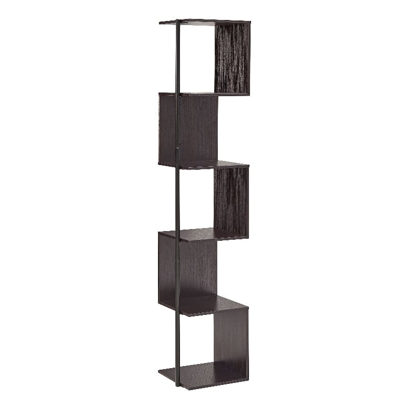 Scranton & Co Modern Wood 5-Shelf Corner Bookcase in Red Cocoa