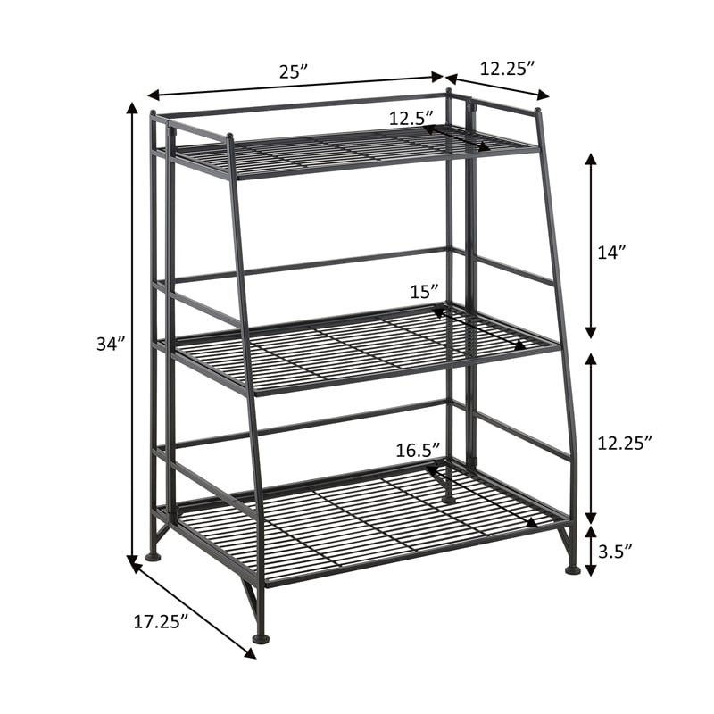 Scranton & Co Three-Tier Ladder Folding Shelf in Black Metal Frame