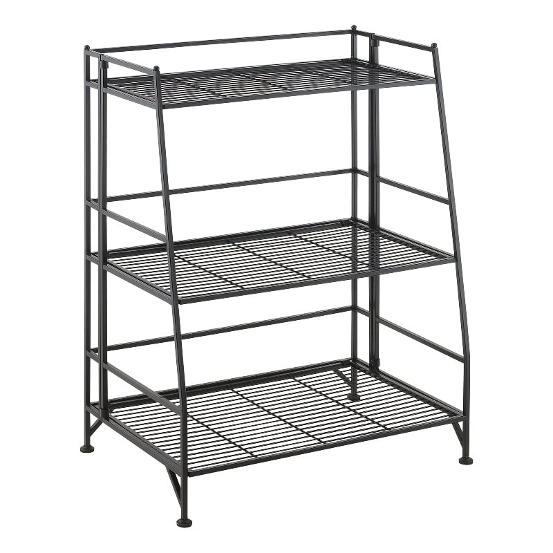 Scranton & Co Three-Tier Ladder Folding Shelf in Black Metal Frame