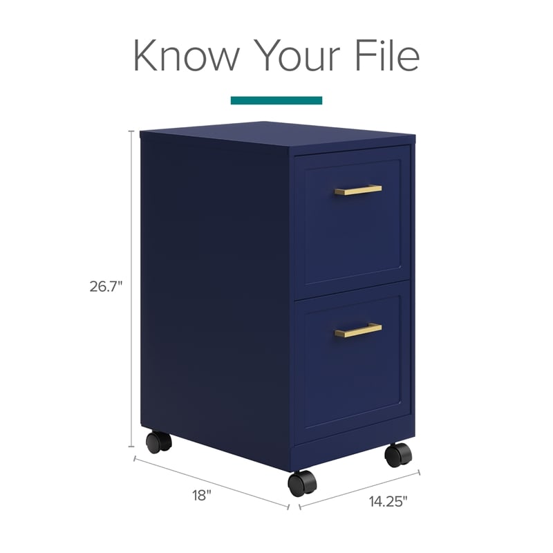 Scranton & Co 2-Drawer Mobile File Cabinet in Navy with Gold Handles