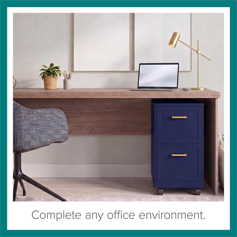 Scranton & Co 2-Drawer Mobile File Cabinet in Navy with Gold Handles