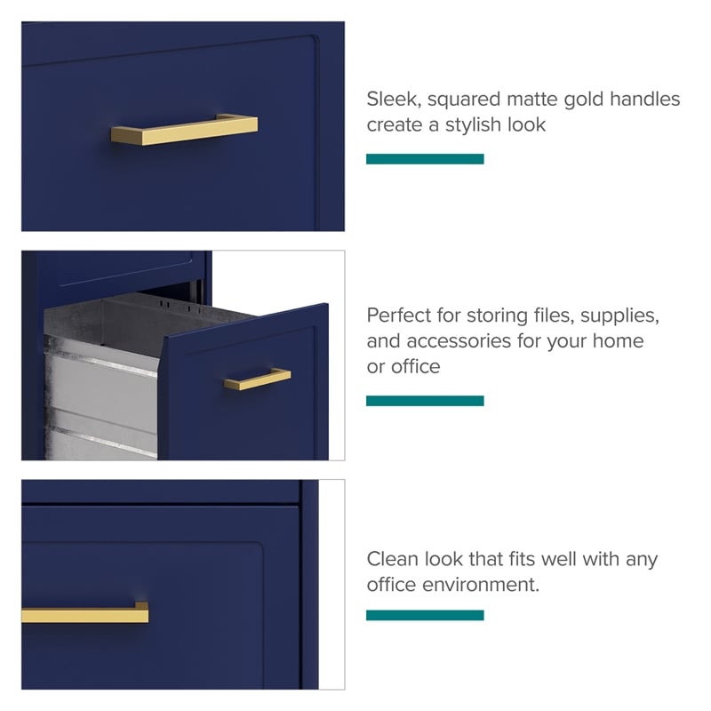 Scranton & Co 2-Drawer Mobile File Cabinet in Navy with Gold Handles