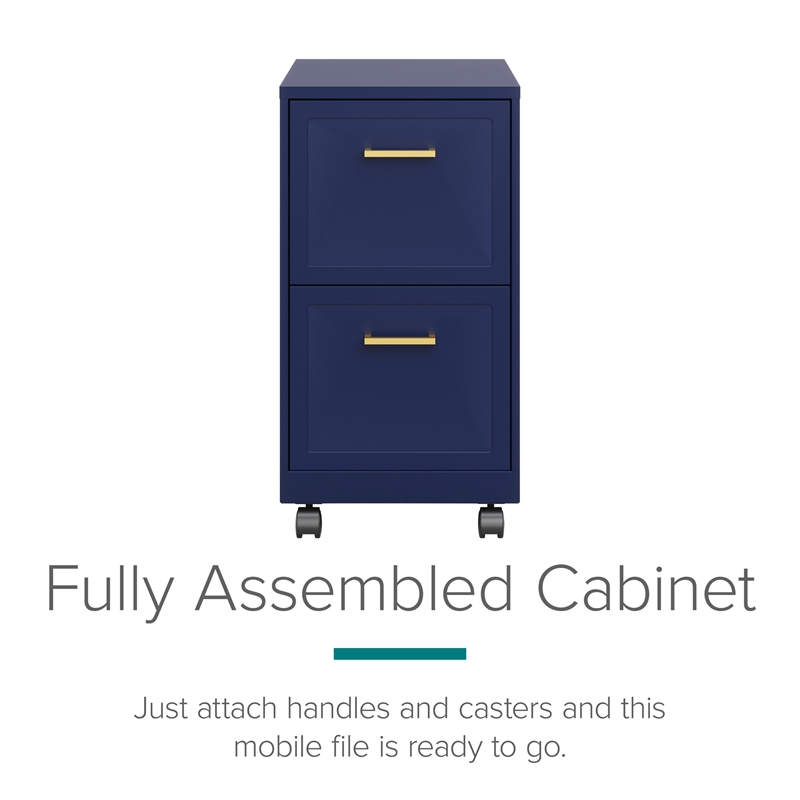 Scranton & Co 2-Drawer Mobile File Cabinet in Navy with Gold Handles
