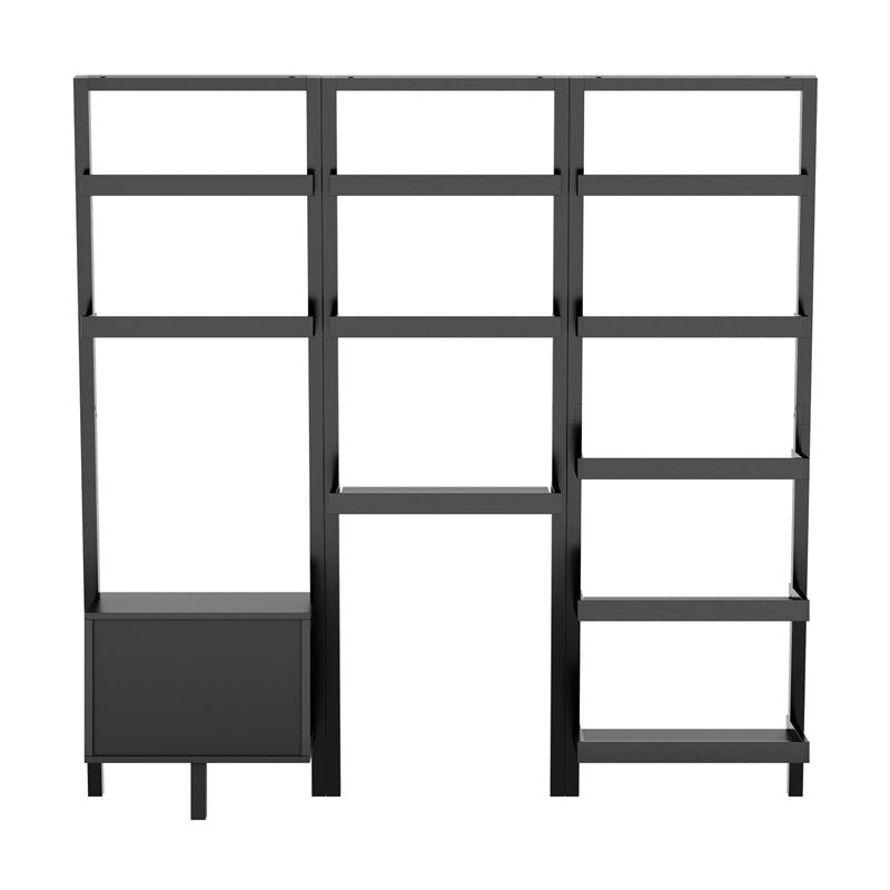 Scranton & Co 3-Piece Wood Leaning Desk Shelf Set in Black