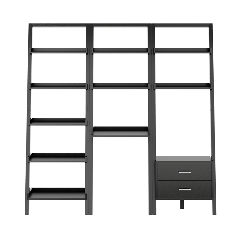 Scranton & Co 3-Piece Wood Leaning Desk Shelf Set in Black