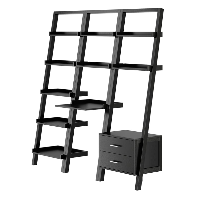 Scranton & Co 3-Piece Wood Leaning Desk Shelf Set in Black