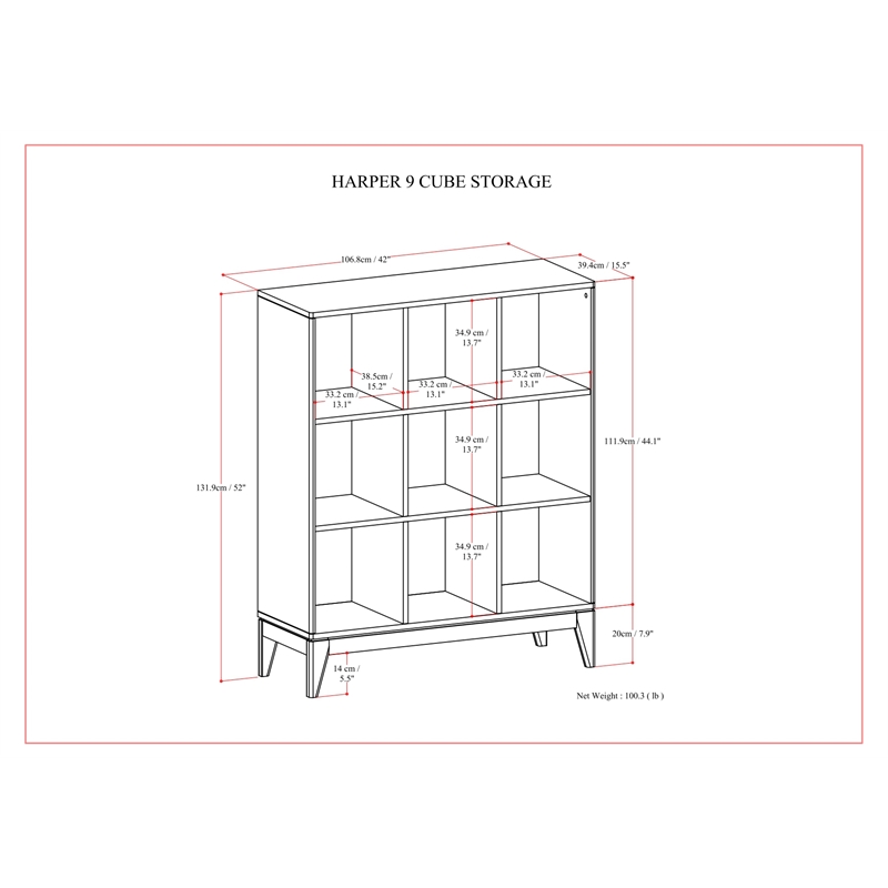 Scranton & Co Modern 9-Cube Storage Bookcase in Walnut Brown Finish