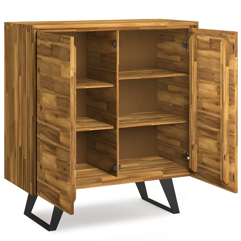 Scranton & Co Acacia and Metal Set of 2 Tall Storage Cabinets in Golden Wheat
