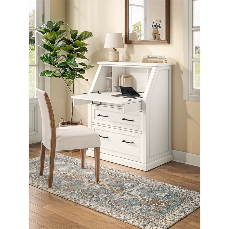 Scranton & Co Modern Drop-Lid Secretary Desk Wood White Finish
