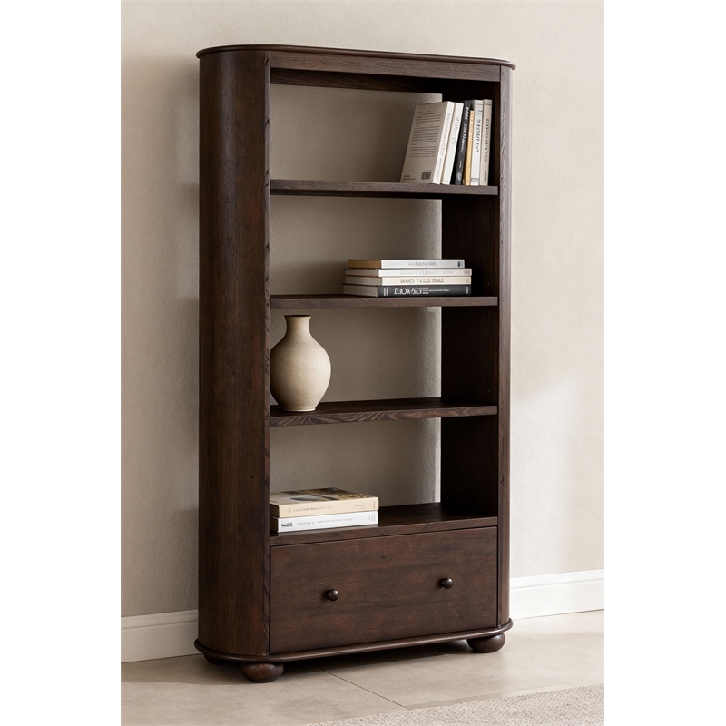 Scranton & Co 1-Drawer Solid Oak Bookcase in Appalachian Brown