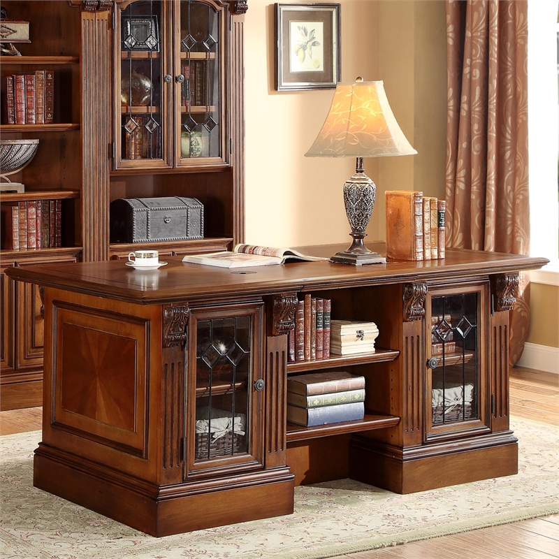 Scranton & Co Double Pedestal Executive Desk in Brown Wood