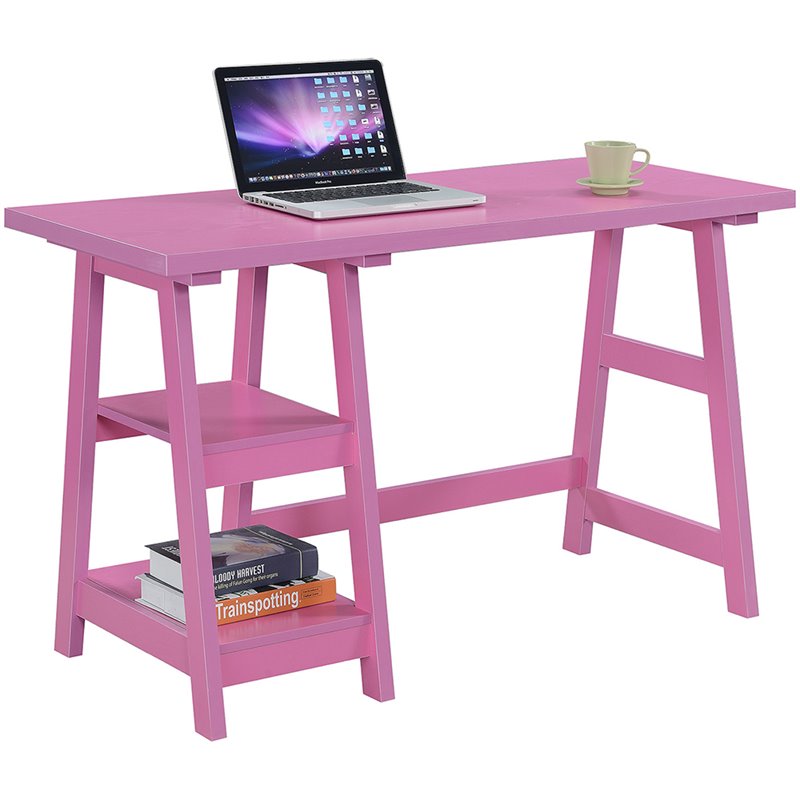 Scranton & Co Trestle Desk with Shelves in Pink Wood Finish