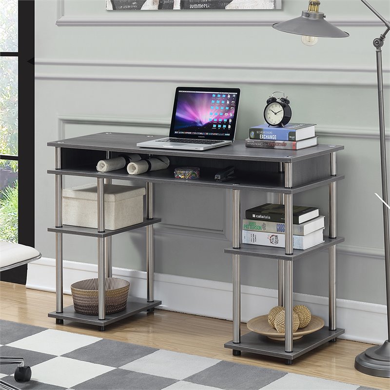 Scranton & Co Writing Desk with Shelves in Charcoal Gray Wood Finish
