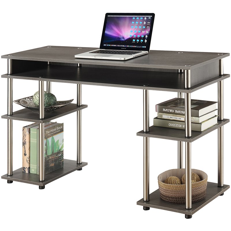 Scranton & Co Writing Desk with Shelves in Charcoal Gray Wood Finish