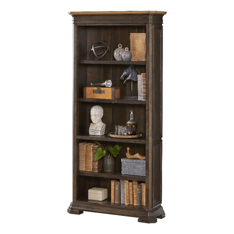 Scranton & Co Executive Open Wood Bookcase in Brown Distressed Finish