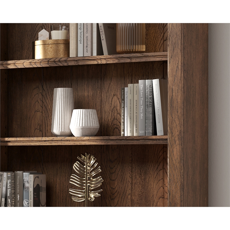 Scranton & Co Traditional 8' Wood Bookcase Wall with Ladder in Brown
