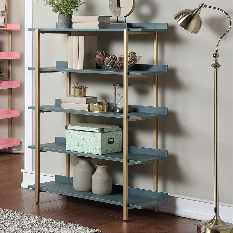 Scranton & Co Contemporary 5-Tier Bookshelf in Antique Blue with Steel Frame