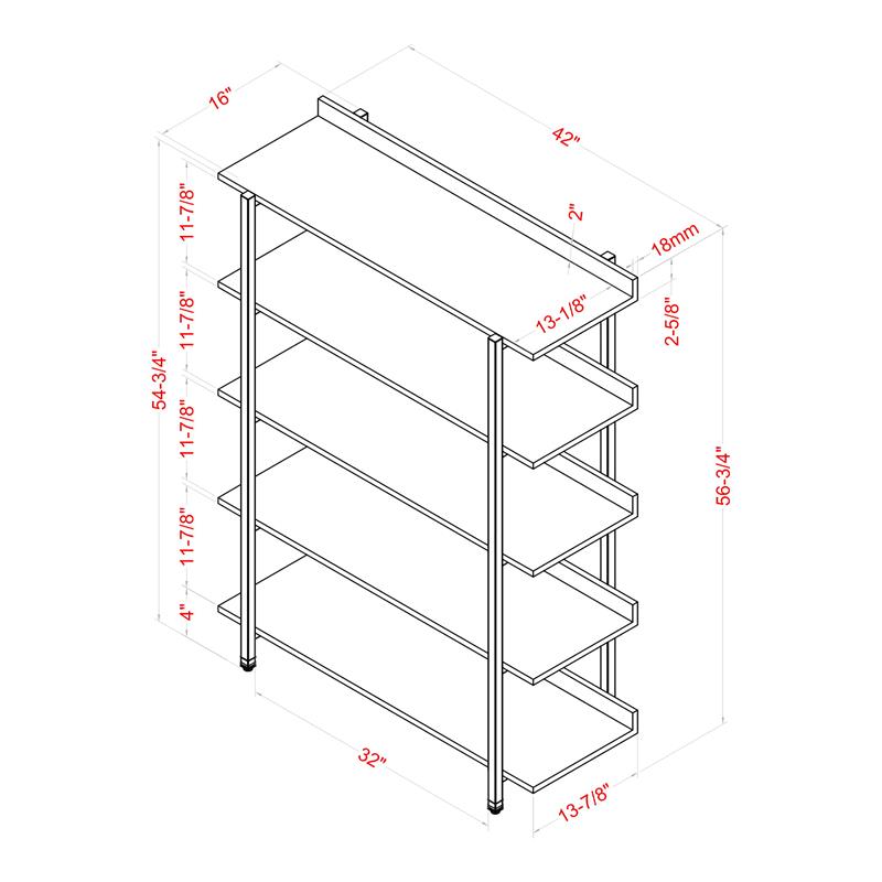 Scranton & Co Contemporary 5-Tier Bookshelf in Antique Blue with Steel Frame