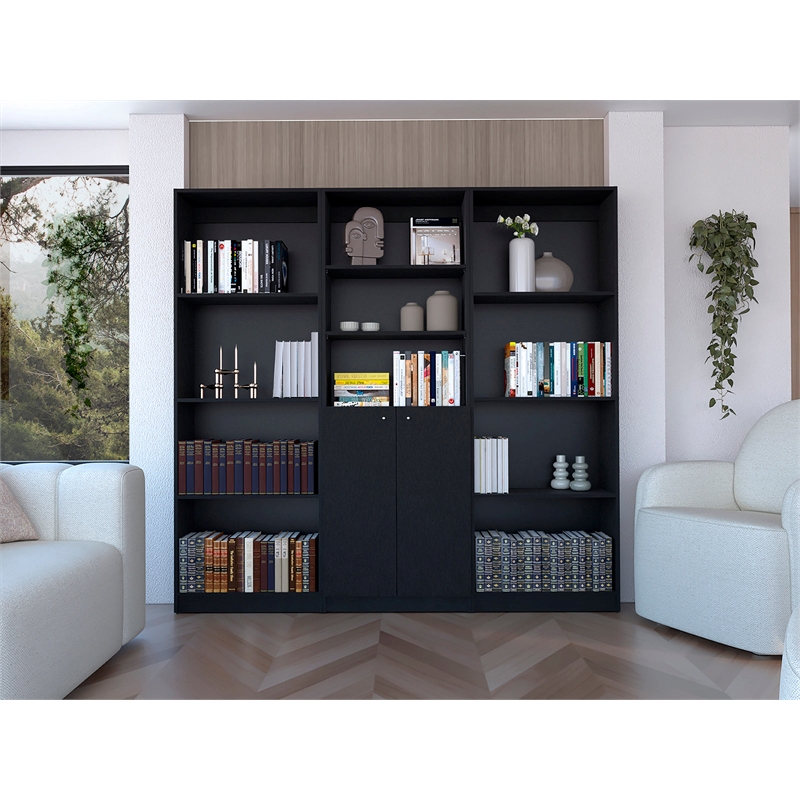 Scranton & Co Munds 3 Piece Living Room Set in Black Engineered Wood