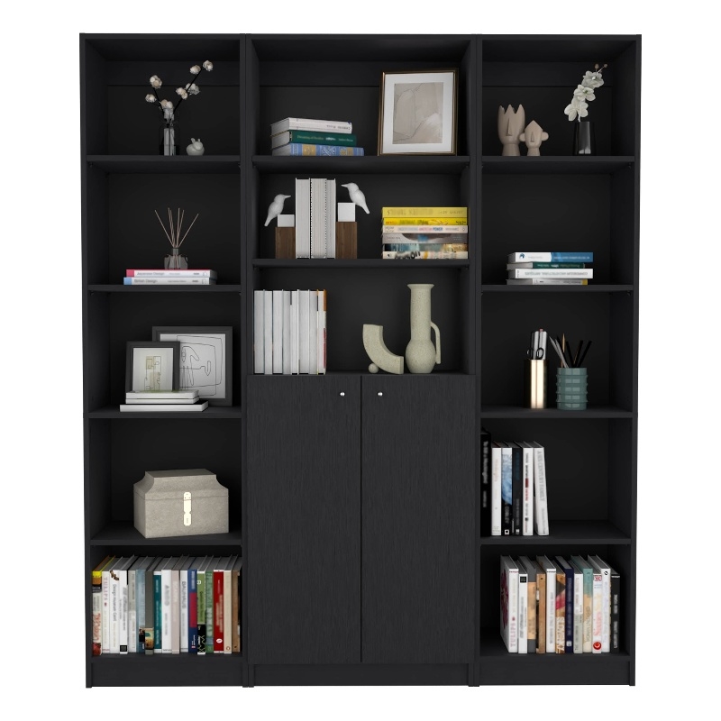 Scranton & Co Atoka 3 Piece Living Room Set in Black Engineered Wood