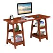 Scranton & Co Double Trestle Desk in Warm Cherry Finish with Shelves