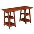 Scranton & Co Double Trestle Desk in Warm Cherry Finish with Shelves
