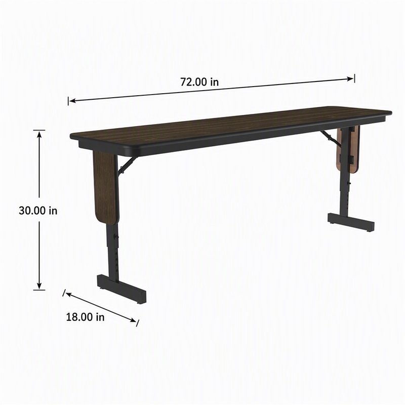 Scranton & Co 18x72 Adjustable Height Folding Seminar Table in Walnut Finish