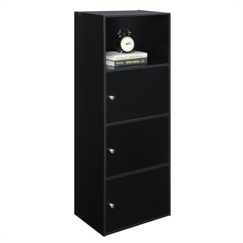 Scranton & Co 3 Door Cabinet in Black Wood Finish with Open Shelf Compartment