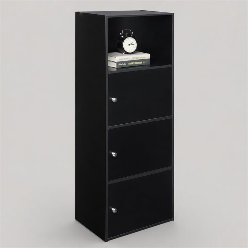Scranton & Co 3 Door Cabinet in Black Wood Finish with Open Shelf Compartment