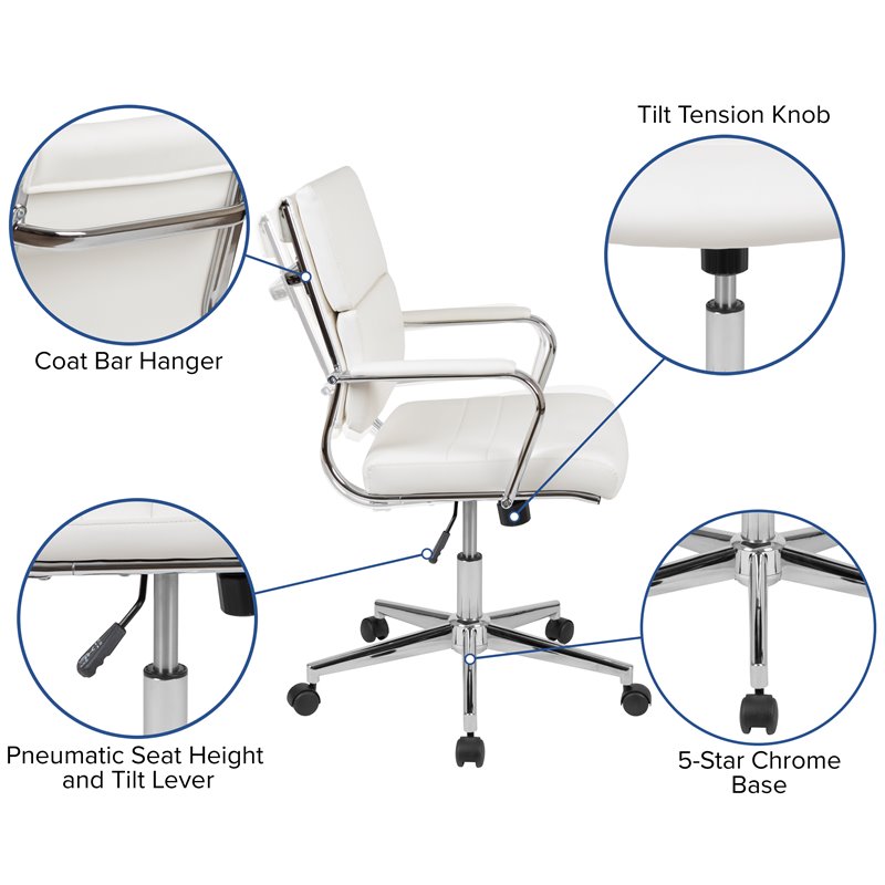Scranton & Co White LeatherSoft Swivel Office Chair with Mid-Back Design
