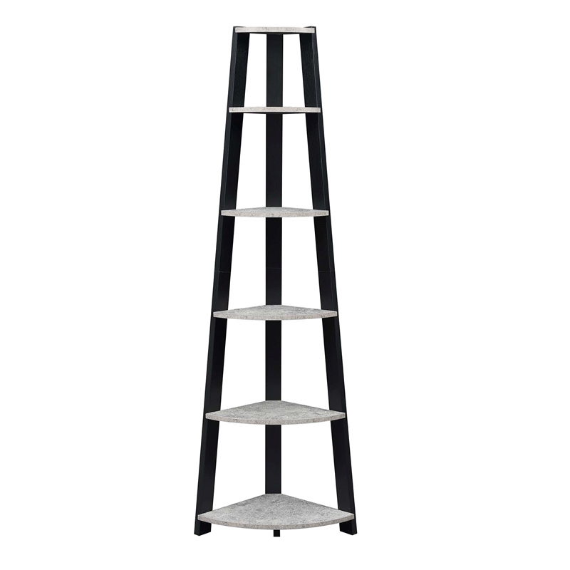 Scranton & Co Five-Tier Corner Shelf in Faux Cement and Black Finish