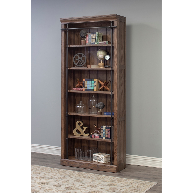Scranton & Co Rustic Farmhouse 5-Shelf Brown Bookcase in Solid Wood