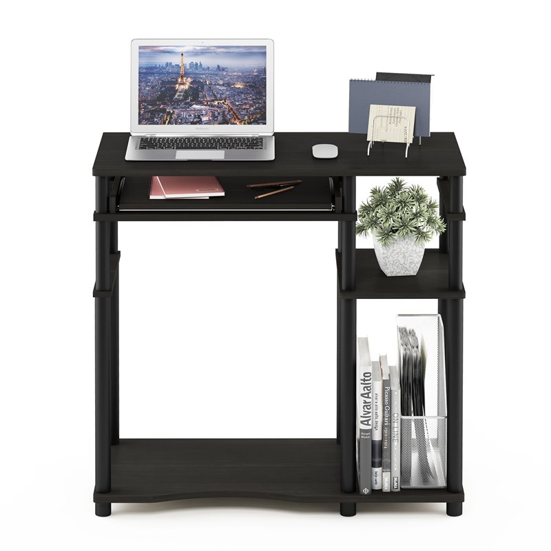 Scranton & Co Corner Computer Desk with Bookshelf in Espresso/Black