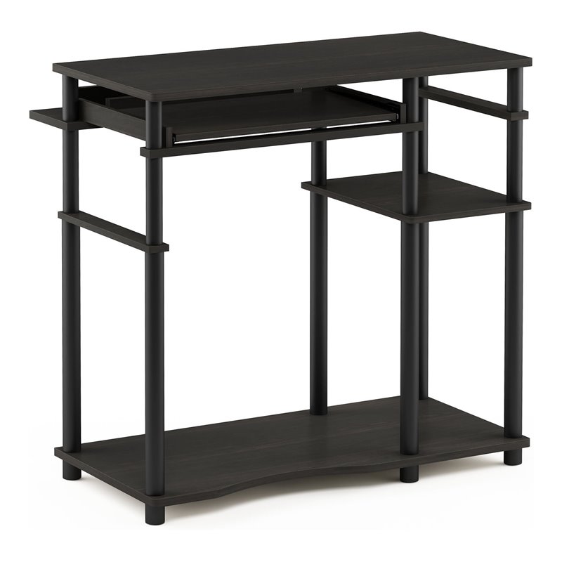 Scranton & Co Corner Computer Desk with Bookshelf in Espresso/Black