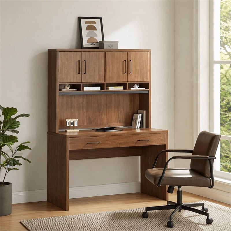 Scranton & Co Wood Hutch with Doors Fully Assembled in Medium Brown