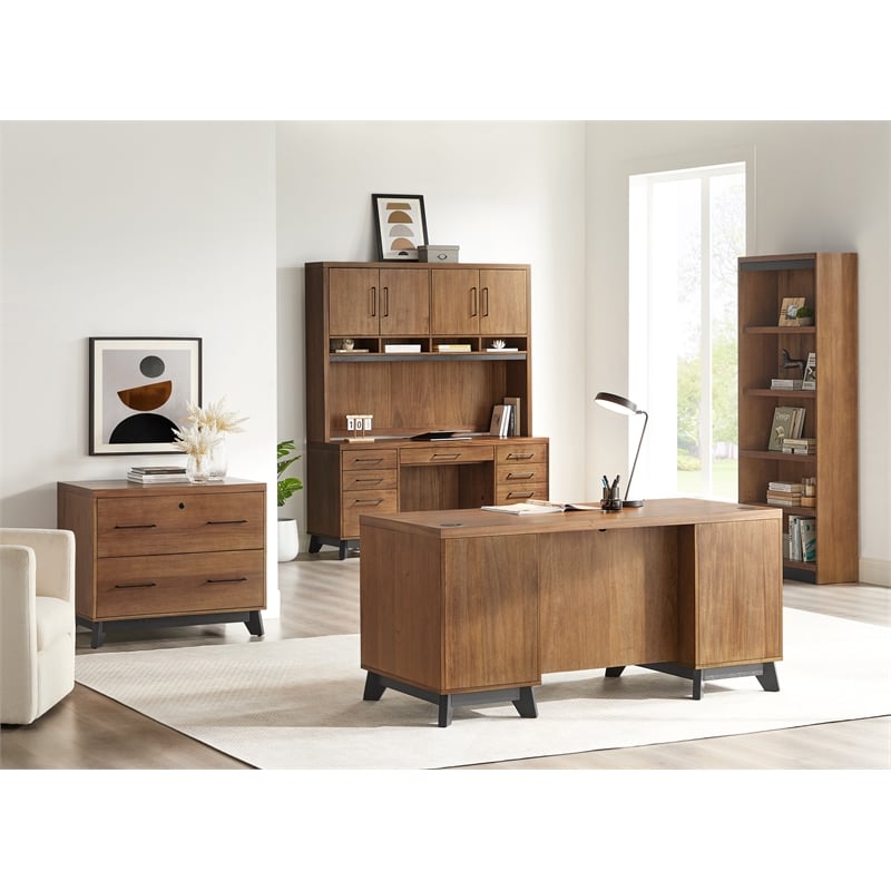 Scranton & Co Wood Hutch with Doors Fully Assembled in Medium Brown