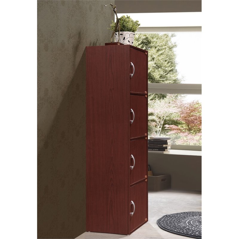 Scranton & Co 4 Shelf 4 Door Wooden Bookcase in Mahogany Finish