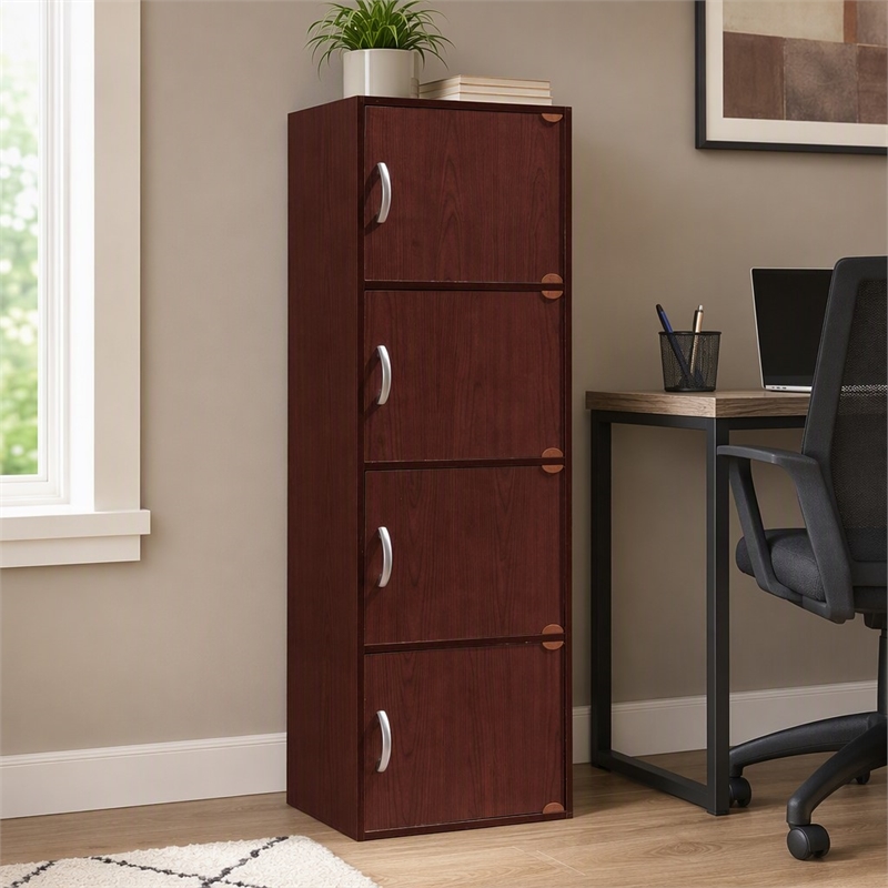 Scranton & Co 4 Shelf 4 Door Wooden Bookcase in Mahogany Finish