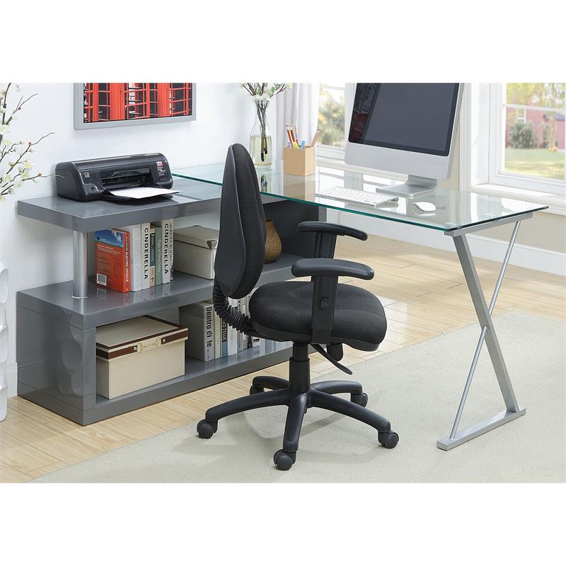 Scranton & Co Modern Gray Metal Swivel Writing Desk with Glass Top