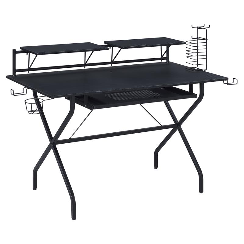 Scranton & Co Black 2-Shelf Wooden Computer Desk with Keyboard Tray