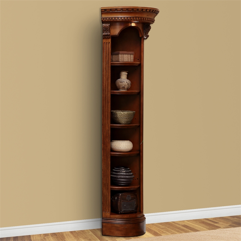 Scranton & Co Wooden Outside Corner Bookcase Antique Pecan Finish