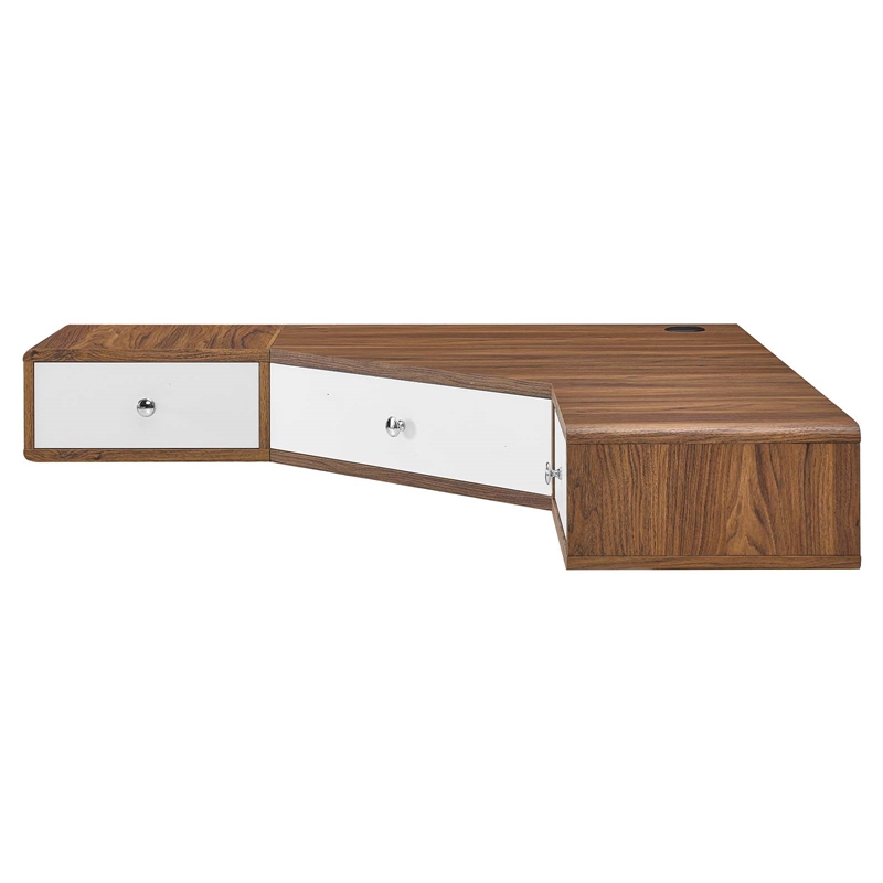 Scranton & Co Wall-Mount Corner Wood Office Desk in Walnut and White