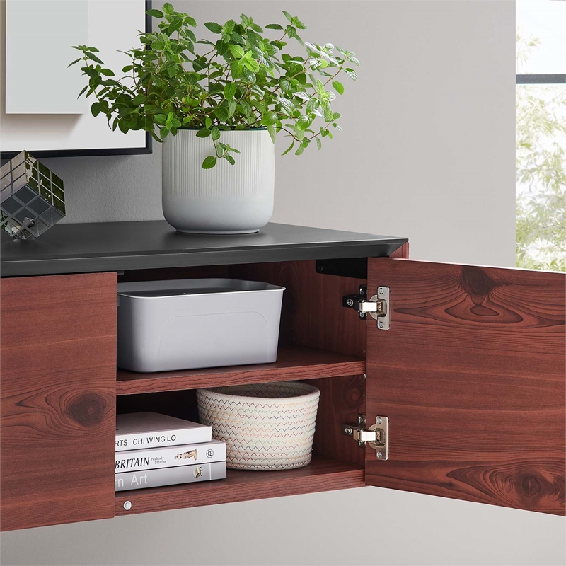 Scranton & Co Wall-Mount Office Storage Cabinet in Black Cherry Finish