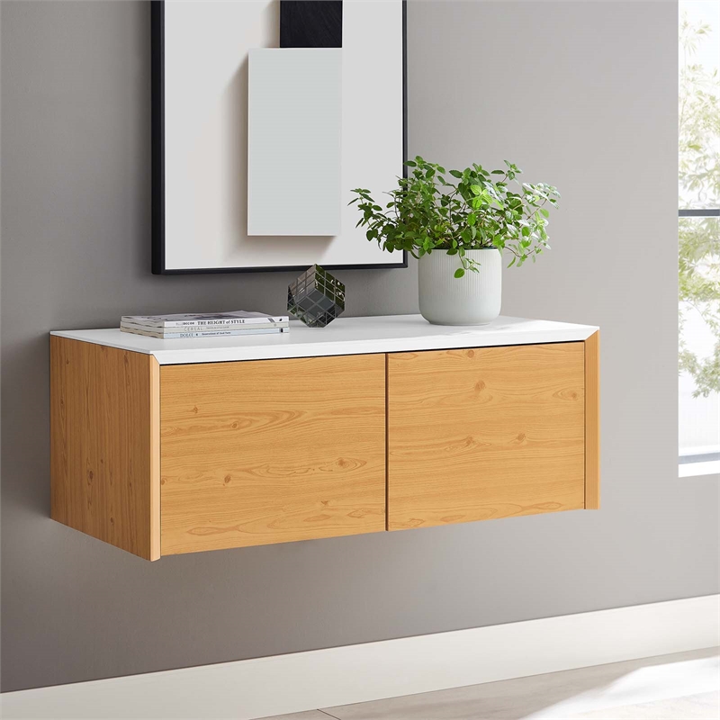 Scranton & Co Wall-Mount Office Storage Cabinet in White Natural Finish