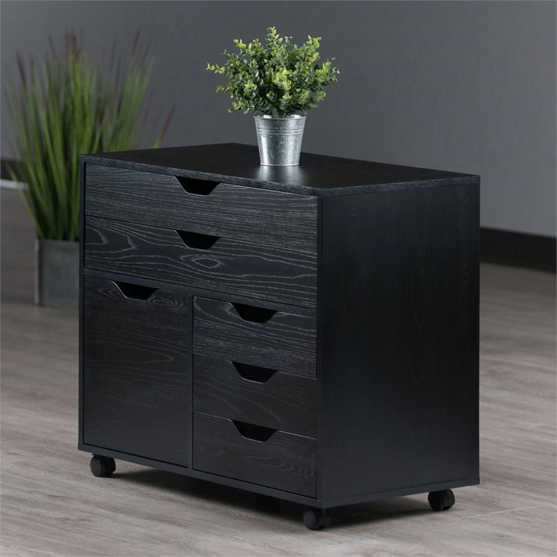 Scranton & Co 3-Section Mobile Wood Storage Cabinet in Black