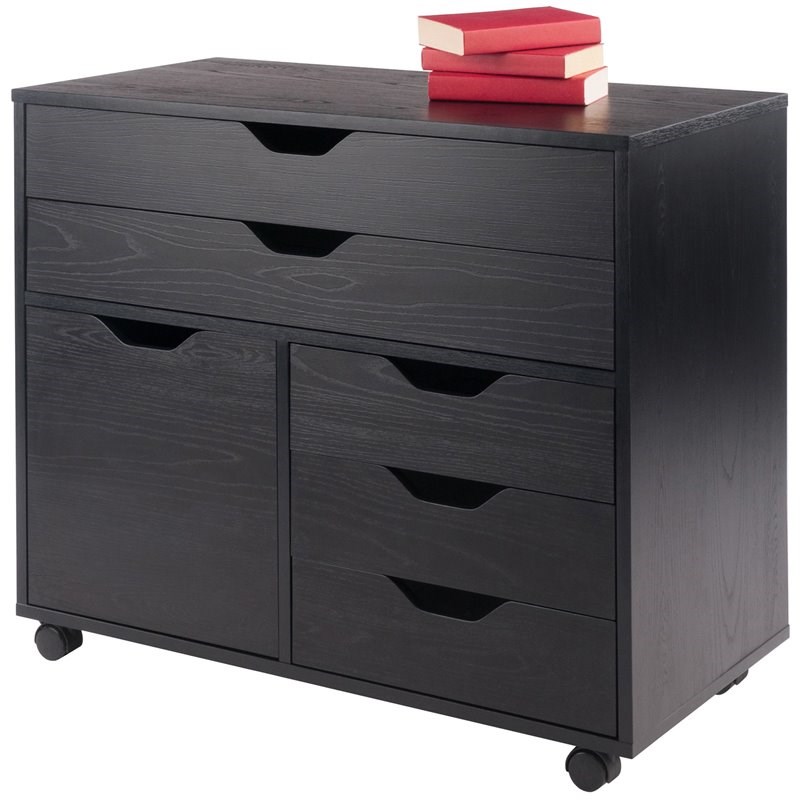 Scranton & Co 3-Section Mobile Wood Storage Cabinet in Black