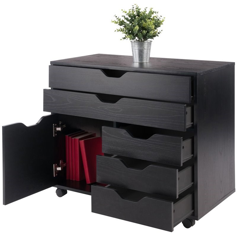 Scranton & Co 3-Section Mobile Wood Storage Cabinet in Black