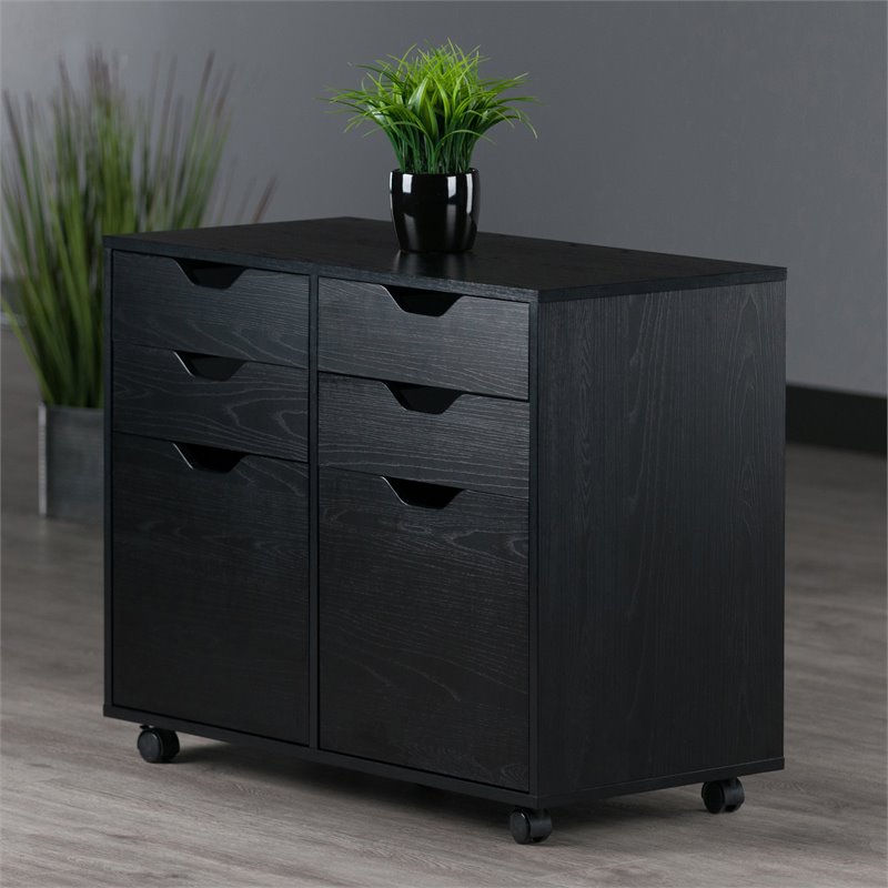 Scranton & Co 2-Section Mobile Storage Cabinet with 6 Wheels in Black